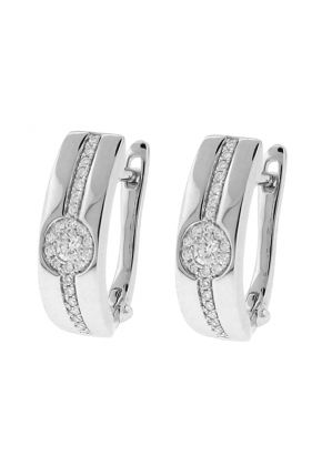 14k White Gold Earrings / Diamond Huggies - Cluster Design
