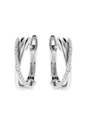 Diamond Earrings / Crossover Huggies in 14k White Gold
