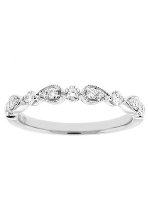 Diamond Milgrain Wedding Band / Stackable Ring in 18k White Gold - Pear and Round Design