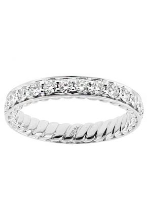 Ladies Wedding Band with Rope Design Interior and Micro Pave Set Diamonds in 18kt White Gold