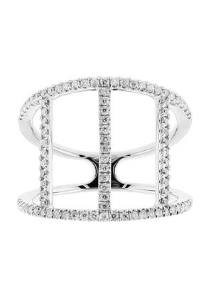 Ladies Cocktail Ring with Bar Design and Diamonds in 18k White Gold