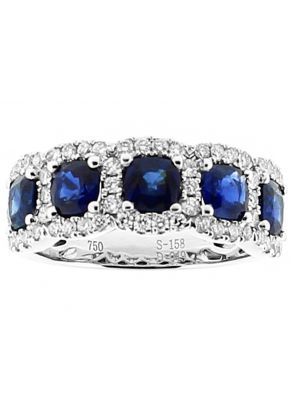 5 Stone Sapphire and Diamond Ring in 18k White Gold