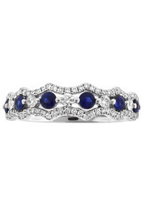 Openwork Sapphire Ring with Diamonds in 18k White Gold