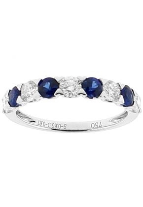 Single Row Sapphire and Diamond Band in 18k White Gold