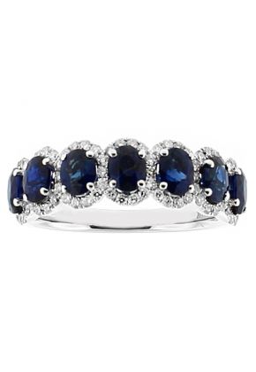 7 Stone Sapphire Ring with Surrounding Diamonds in 18k White Gold