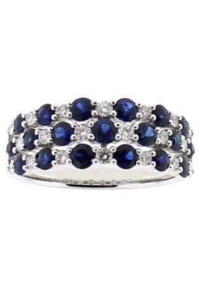 Triple Row Sapphire Ring with Diamonds in 18k White Gold