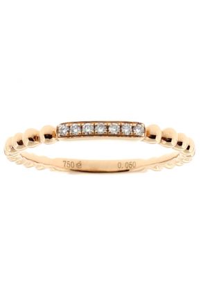 Stackable Ring with Beaded Design and Pave Set Diamonds in 18k Rose Gold