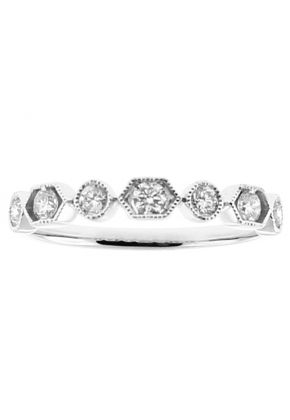Multi Shape Stackable Ring with Channel and Bezel Set Diamonds Surrounded by Milgrain Detail in 18k White Gold