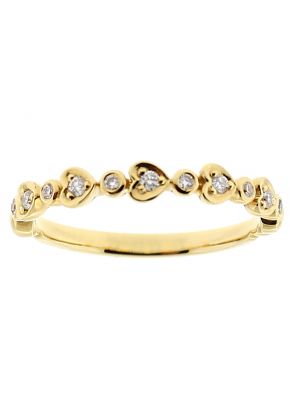Ladies Stackable Band with Round and Heart Shaped Designs Around Bezel Set Diamonds in 18k Yellow Gold