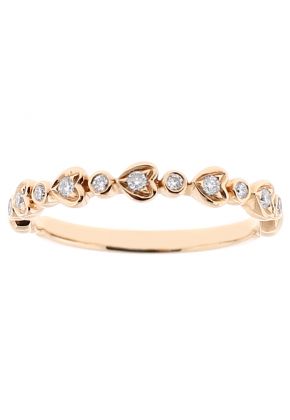 Ladies Stackable Band with Round and Heart Shaped Designs Around Bezel Set Diamonds in 18k White Gold