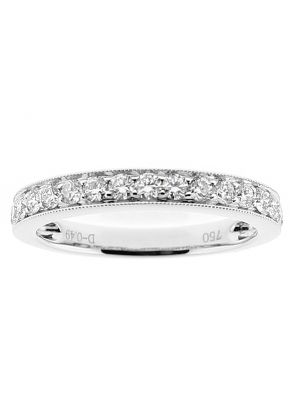 Ladies Single Row Wedding Band with Diamonds Bordered by Milgrain Detail in 18k White Gold