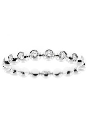 Ladies Stackable Eternity Band with Bezel Set Diamonds in 18k White Gold