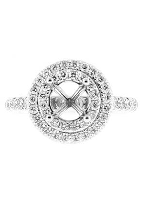 Semi Mount Round Double Halo Engagement Ring with Diamonds in 18k White Gold