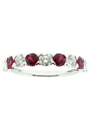 Ladies Single Row Ruby Band with Diamonds in 18k White Gold