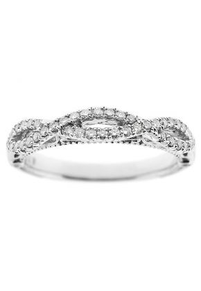 Ladies Twist Style Band with Beaded Design and Diamonds in 18k White Gold