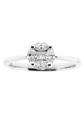 Solitaire Style Fashion Ring with Princess and Marquise Cut Diamonds in 18k White Gold