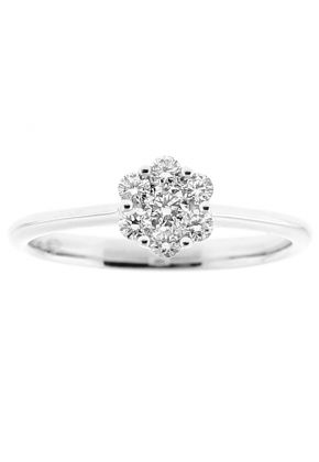 Solitaire Style Fashion Ring with Cluster of Diamonds in 18k White Gold