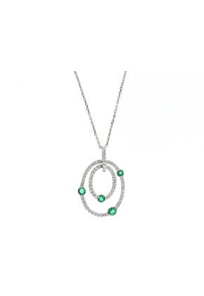Double Oval Emerald Pendant with Diamonds in 18k White Gold