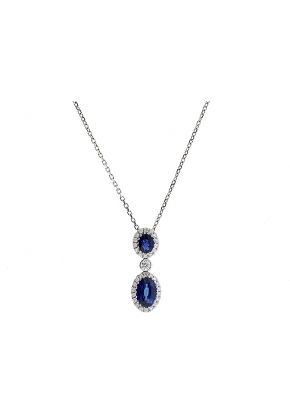 Oval Sapphire Pendant with Halo of Diamonds in 18k White Gold