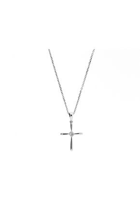 Solitaire Cross Pendant with Princess Cut Diamond in 18k White Gold