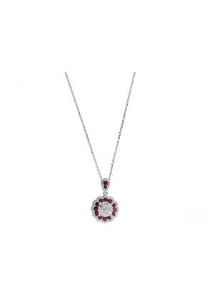 Round Ruby Pendant with Diamonds in 18k White Gold
