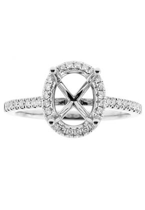 Semi Mount Oval Halo Engagement Ring with Diamonds in 18k White Gold