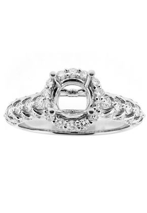 Semi Mount Round Halo Engagement Ring with Diamonds in 18k White Gold