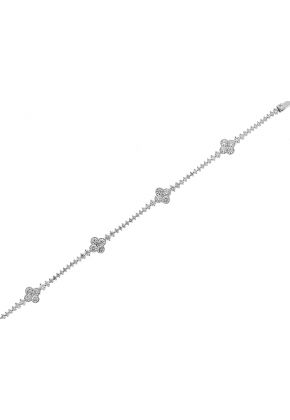 Ladies Tennis Bracelet with Clover Shaped Design of Round and Princess Cut Diamonds in 18k White Gold