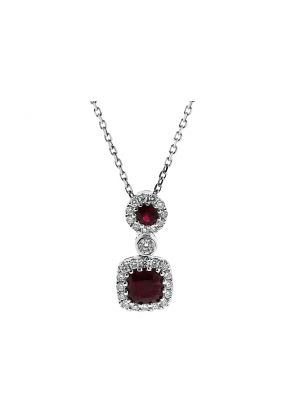 Ruby Pendant with Halos of Diamonds in 18k White Gold
