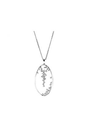 Oval Pendant with Scattered Diamonds in 18k White Gold