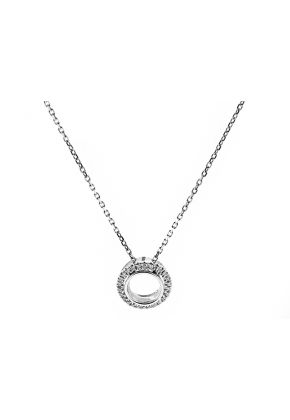 Semi Mount Round Solitaire Pendant with Halo of Diamonds in 18k White Gold