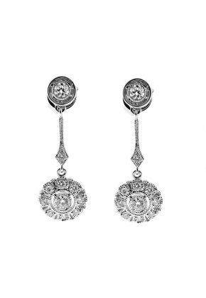 Dangling Round Earrings with Bezel and Prong Set Diamonds in 18k White Gold