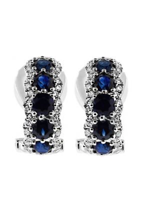 Sapphire Half Hoop Style Earrings with Bordering Diamonds in 18k White Gold