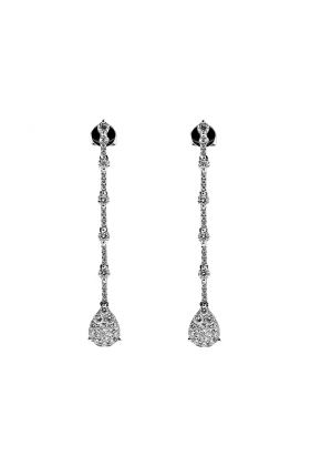 Dangling Drop Stiletto Style Earrings with Diamonds in 18k White Gold
