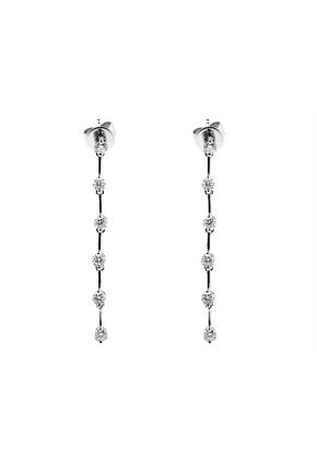 Long Dangling Stiletto Earrings with Round Diamonds in 18k White Gold