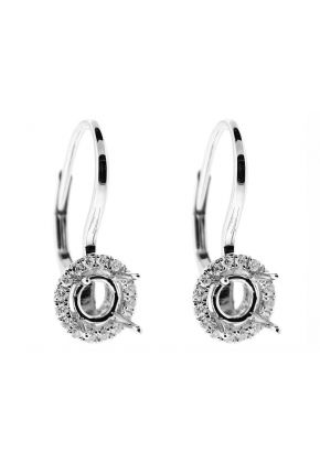 Semi Mount Hoop Earrings with Halo of Diamonds in 18k White Gold