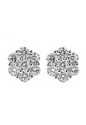 Cluster Stud Earrings with Diamonds in 18k White Gold