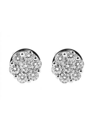 Round Cluster Earrings with Diamonds in 18k White Gold