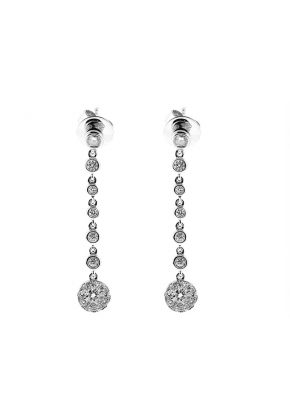 Long Stiletto Dangling Earrings with Bezel Set Diamonds in 18k White Gold