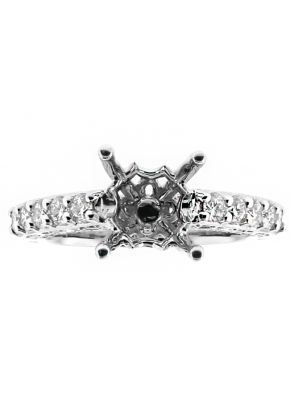 Single Row Prong Set Engagement Ring with Scalloped Side Design in 18kt White Gold
