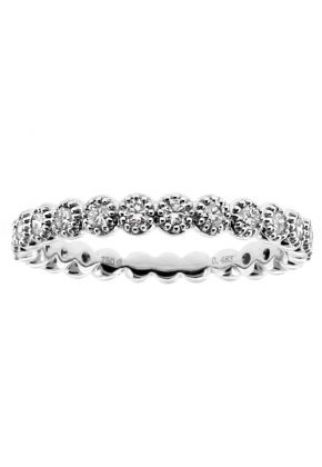 Beaded Design Ladies Diamond Eternity Band with a Sizing Bar in 18kt White Gold