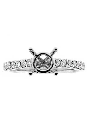 Thin Single Row Diamonds in Shank and Diamonds under Crown Engagement Ring Semi Mount in 18kt White Gold