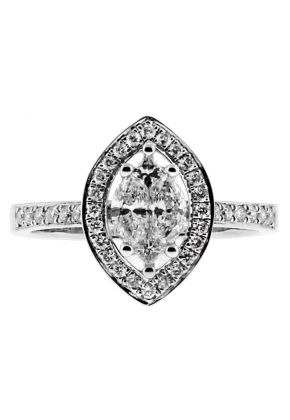 Marquise Halo with Invisible set Diamonds Ladies Ring in 18kt White Gold