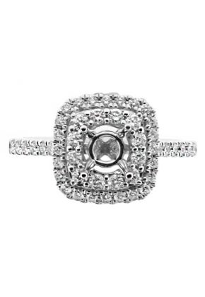 Diamond Double Square Halo Engagement Ring Semi Mount in 18kt White Gold