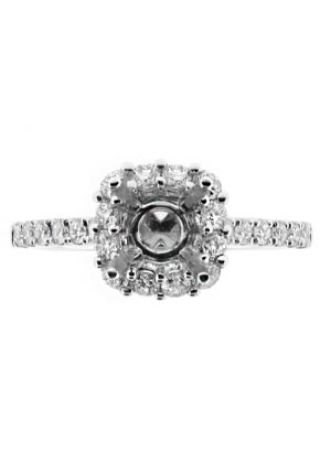 Diamond Square Halo Engagement Ring Semi Mount in 18kt White Gold