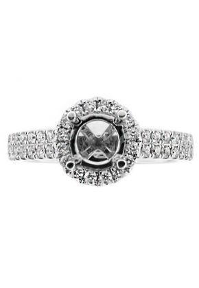 Round Halo with a 2 Row of Diamonds on Shank Engagement Ring Semi Mount in 18kt White Gold
