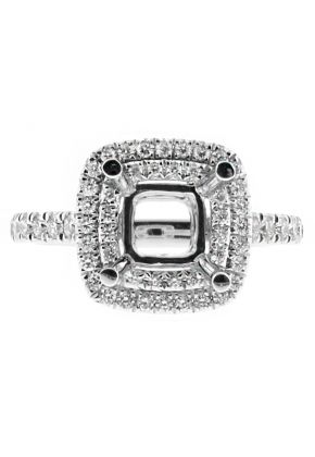 Square Double Row Halo, Two Row Shank in 18kt White Gold