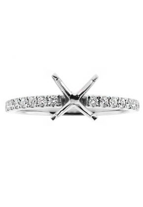 Thin 1.7mm Single Row Diamond Engagement Ring Semi Mount in 18kt White Gold