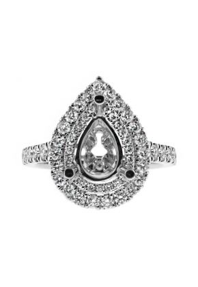 Double Halo Pear Shape Single Row Engagement Ring Semi Mount in 18kt White Gold