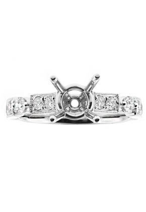 Circle Halo, Diamond Shank, Diamond Engagement Ring Semi Mount in 18kt White Gold